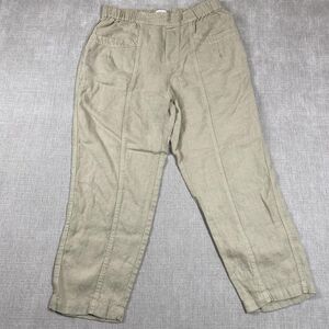Cynthia Rowley Pants Womens L Beige Linen Cropped Tapered Elastic Waist Pockets